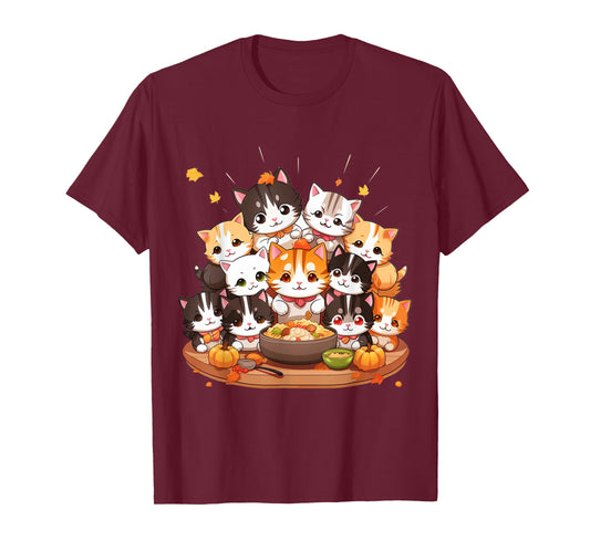 Cute funny cats celebrating thanksgiving autumn dinner T-Shirt