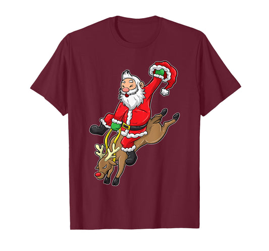 Cowboy Santa Xmas Reindeer Rodeo Christmas In Texas T-Shirt