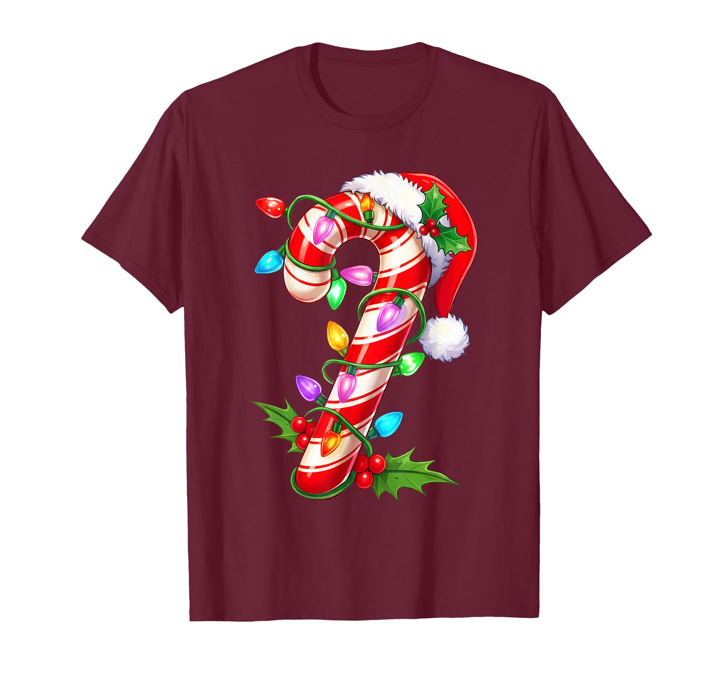 Red & White Candy Cane Crew Christmas Santa Hat Xmas Holiday T-Shirt