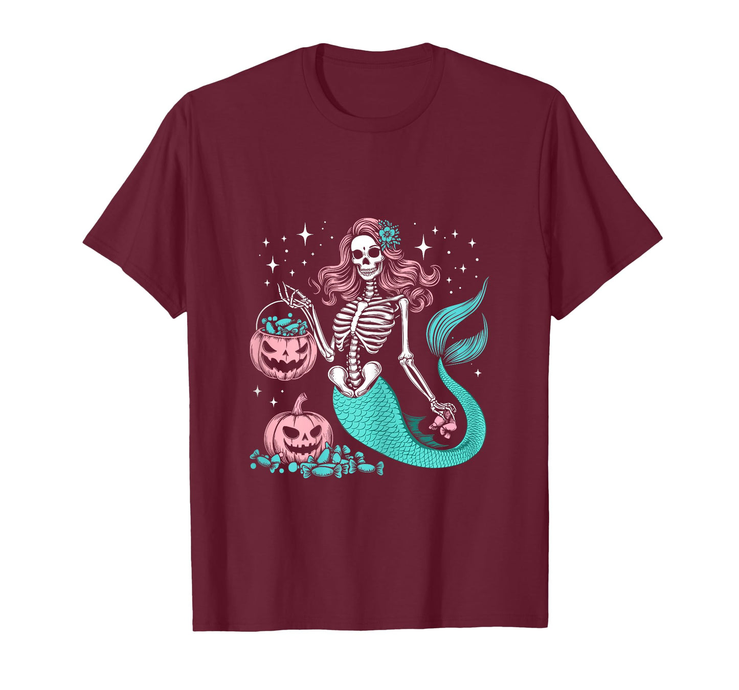 Halloween Mermaid Funny Skeleton T-Shirt