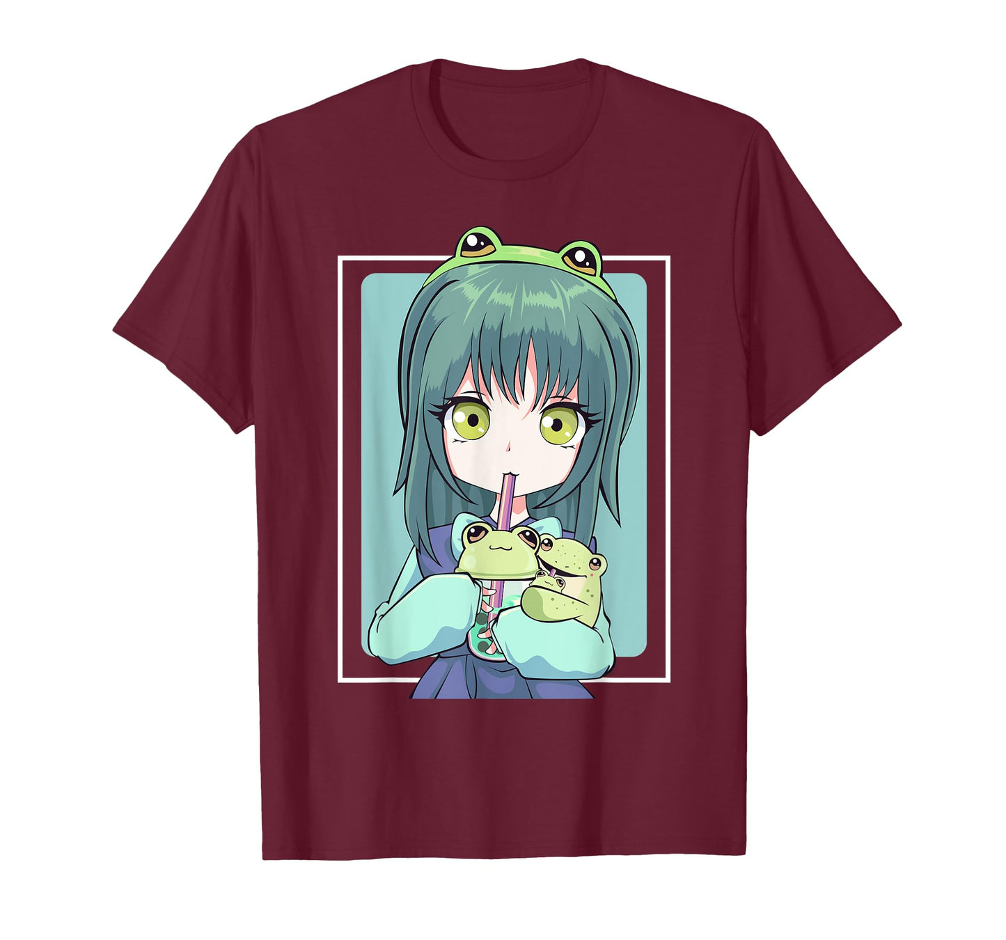 Anime Girl for Frog Lovers and Kawaii Boba Tea Frog Teens T-Shirt
