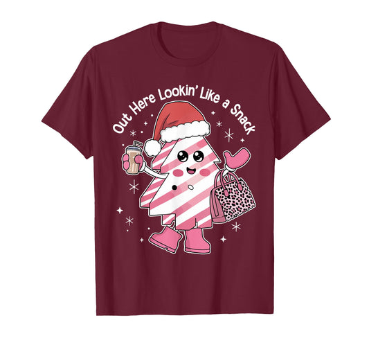 Out Here Looking Like A Snack Christmas Tree Cake Pink T-Shirt