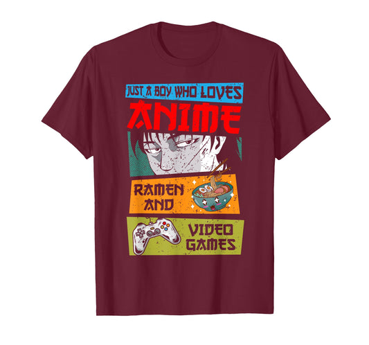 Just A Boy Who Loves Anime Ramen and Video Games, Gaming T-Shirt