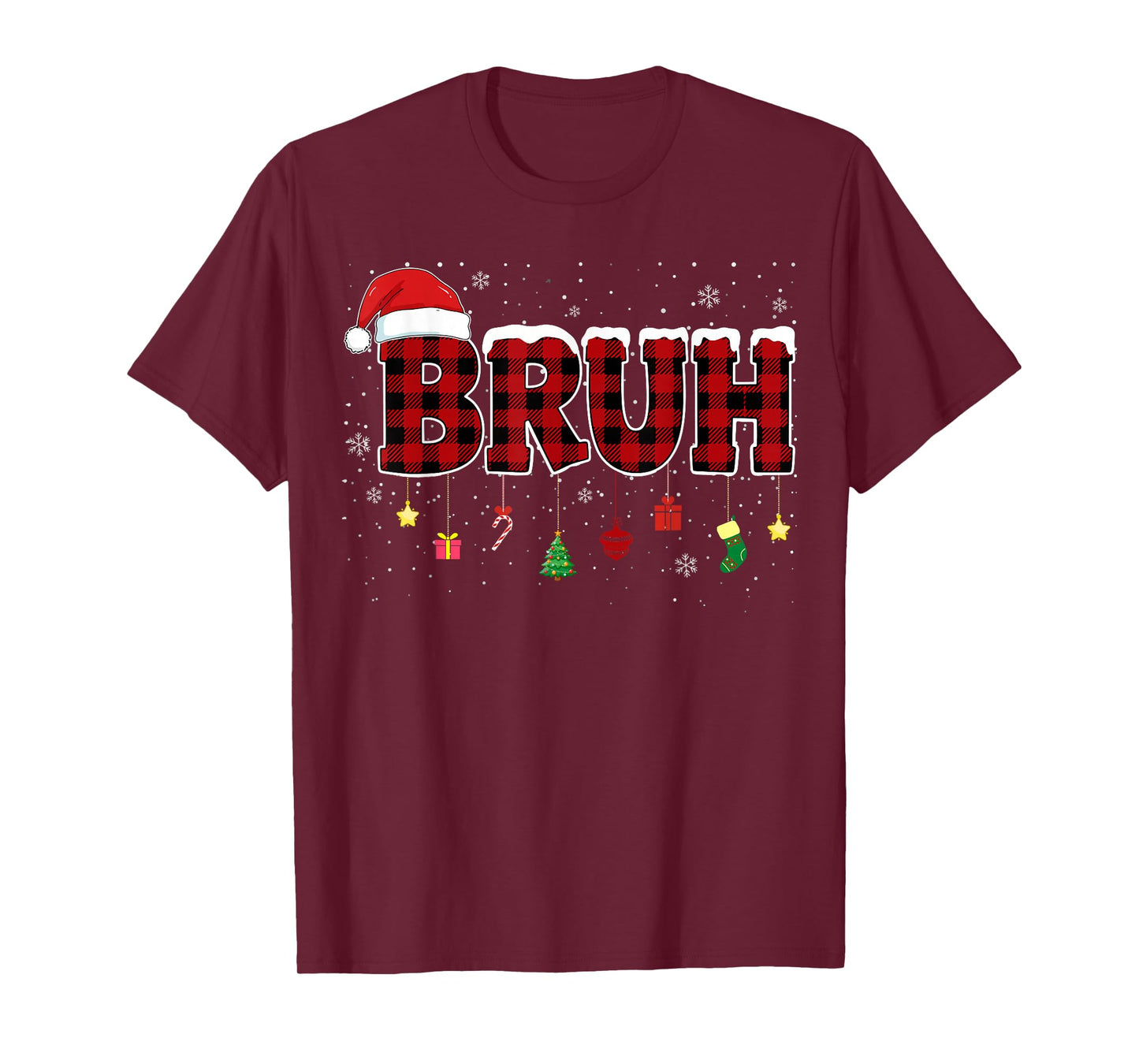 Bruh Funny Christmas Red Plaid Teens Boys Kids Xmas Pajamas T-Shirt