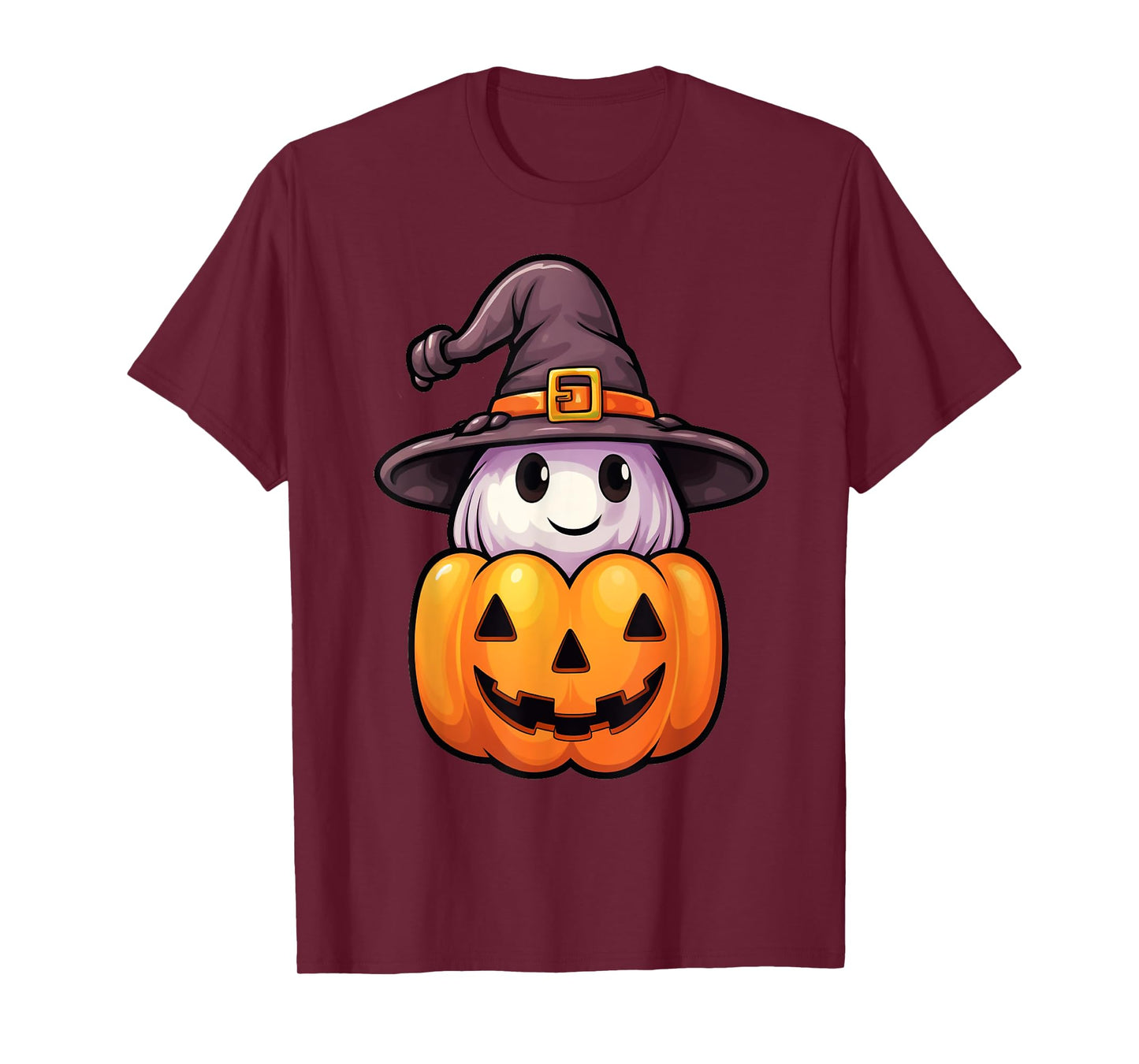 Ghost with Witch Hat on a Halloween Pumpkin Jack O Lantern T-Shirt