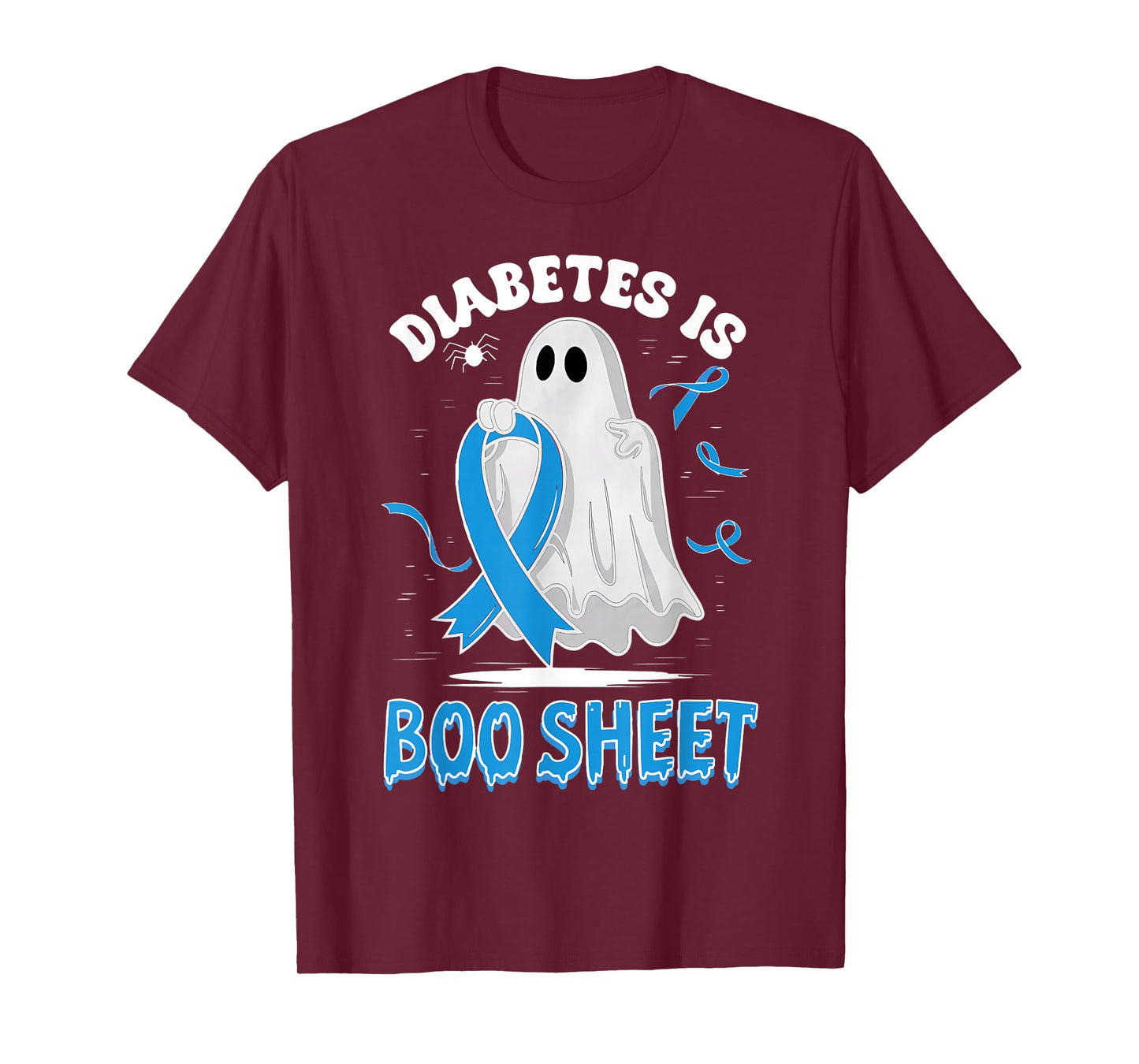 Diabetes is Boo Sheet Ghost Halloween T1D T2D Blue Ribbon T-Shirt