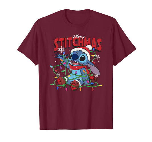 Disney Lilo & Stitch Merry Stitchmas Messy Christmas Lights T-Shirt