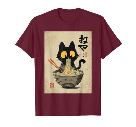 Funny Cat Ramen Graphic Japanese Kawaii Anime T-Shirt