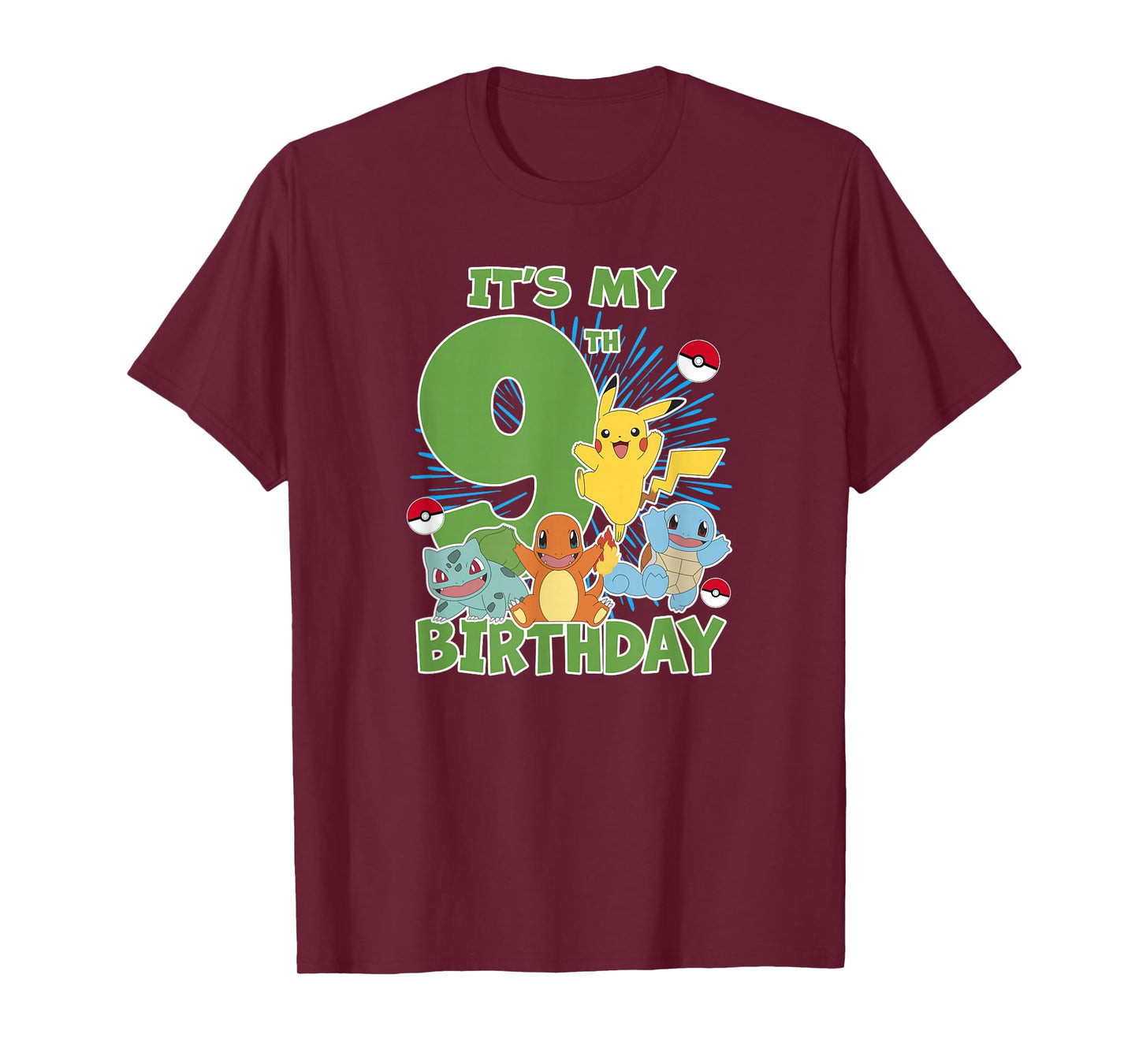 Pokémon It's My 9th Birthday Kanto Starters Celebration T-Shirt