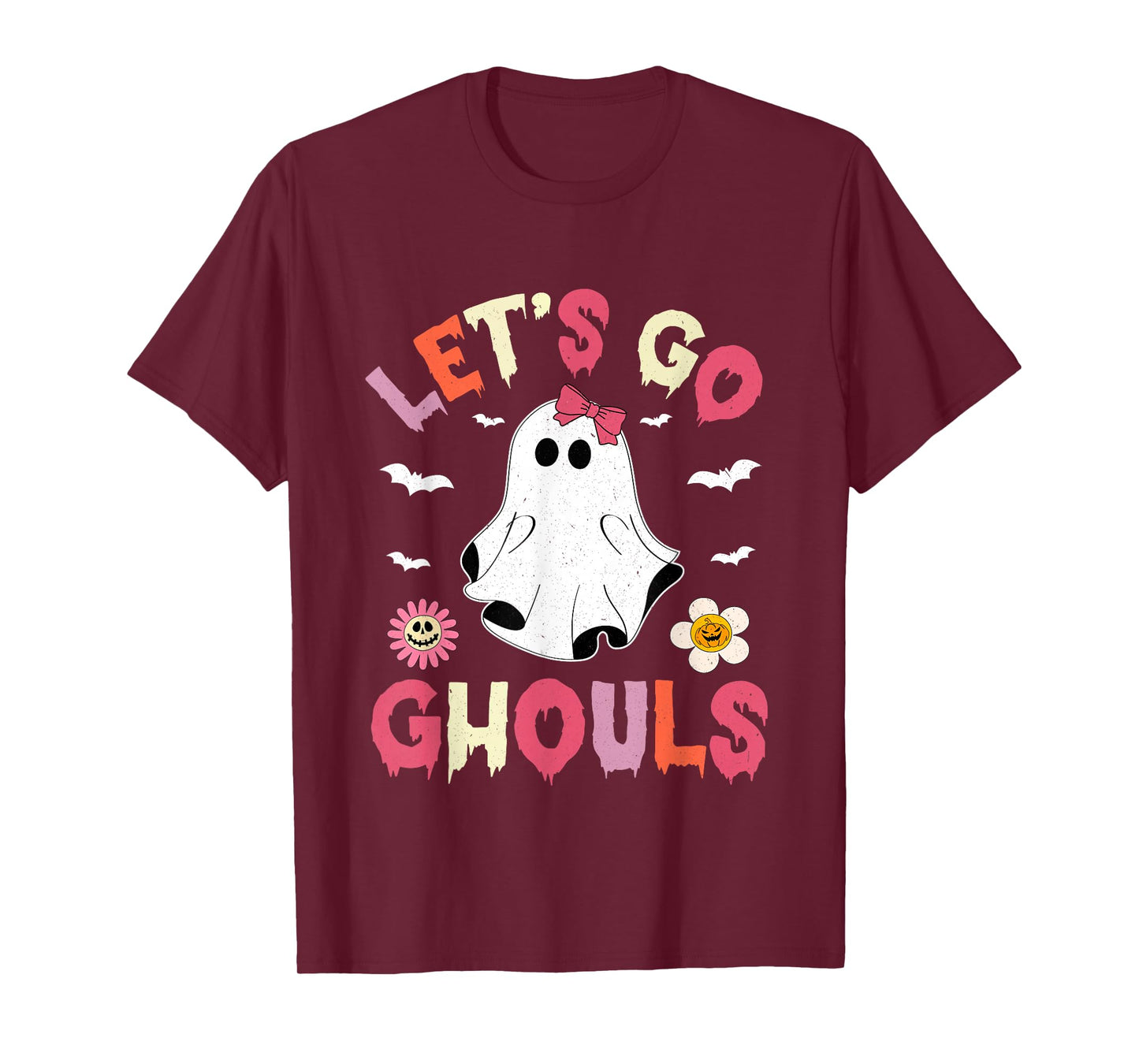 Halloween Lets Go Ghouls Ghost Retro Costume Women Girl Kids T-Shirt