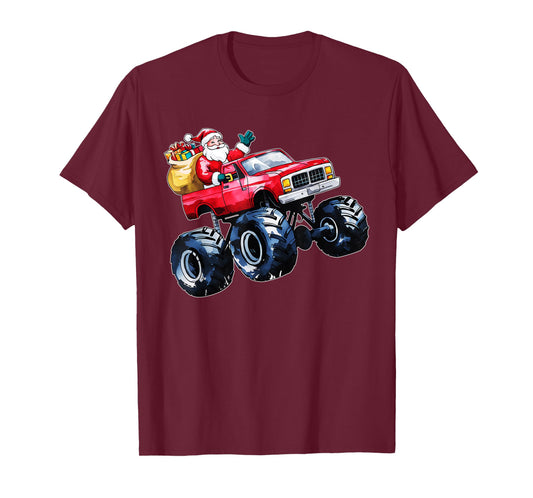 Christmas Santa Monster Truck Xmas Boys Kids Toddler Youth T-Shirt