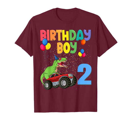 T Rex Monster Truck 2nd Birthday Boy 2 Years old Kids T-Shirt