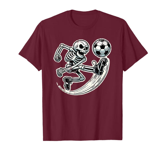 Halloween Skeleton Soccer Player Spooky Kicking Action T-Shirt