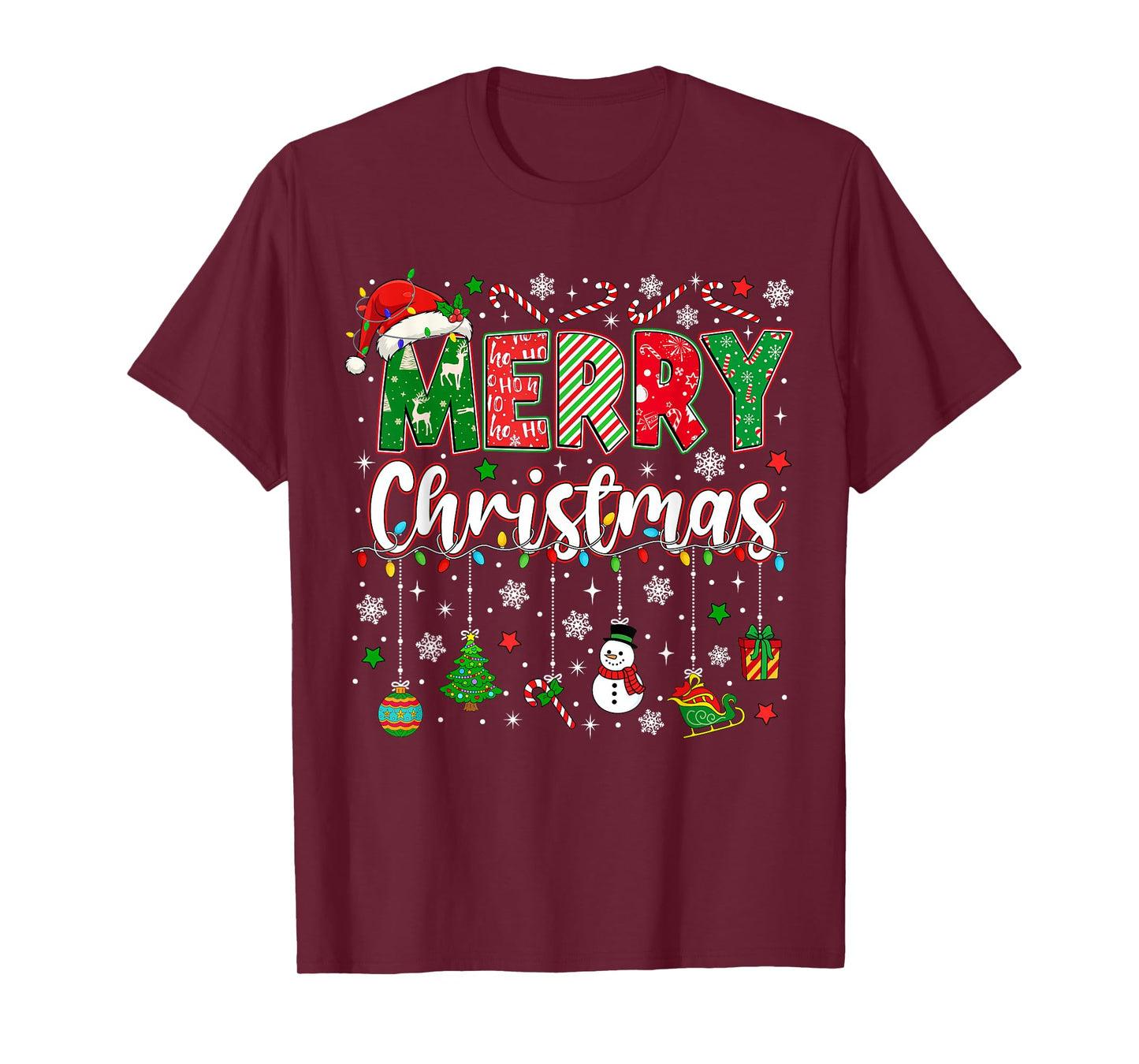 Merry Christmas Red Santa Hat Reindeer Xmas Matching Family T-Shirt