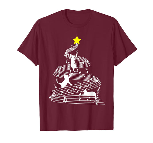 Cat Music Christmas Musician Feline Lover Xmas Pajamas T-Shirt