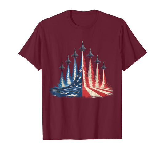 Fighter Jet American Flag 4th of July Tee T-Shirt