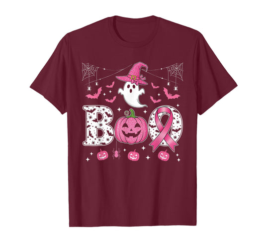 Ghost Witch Hat Pink Ribbon Breast Cancer Halloween T-Shirt