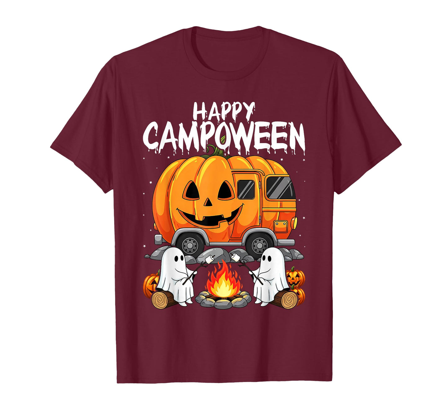 Happy Camp-O-Ween Halloween Camping Ghosts and Campfires T-Shirt