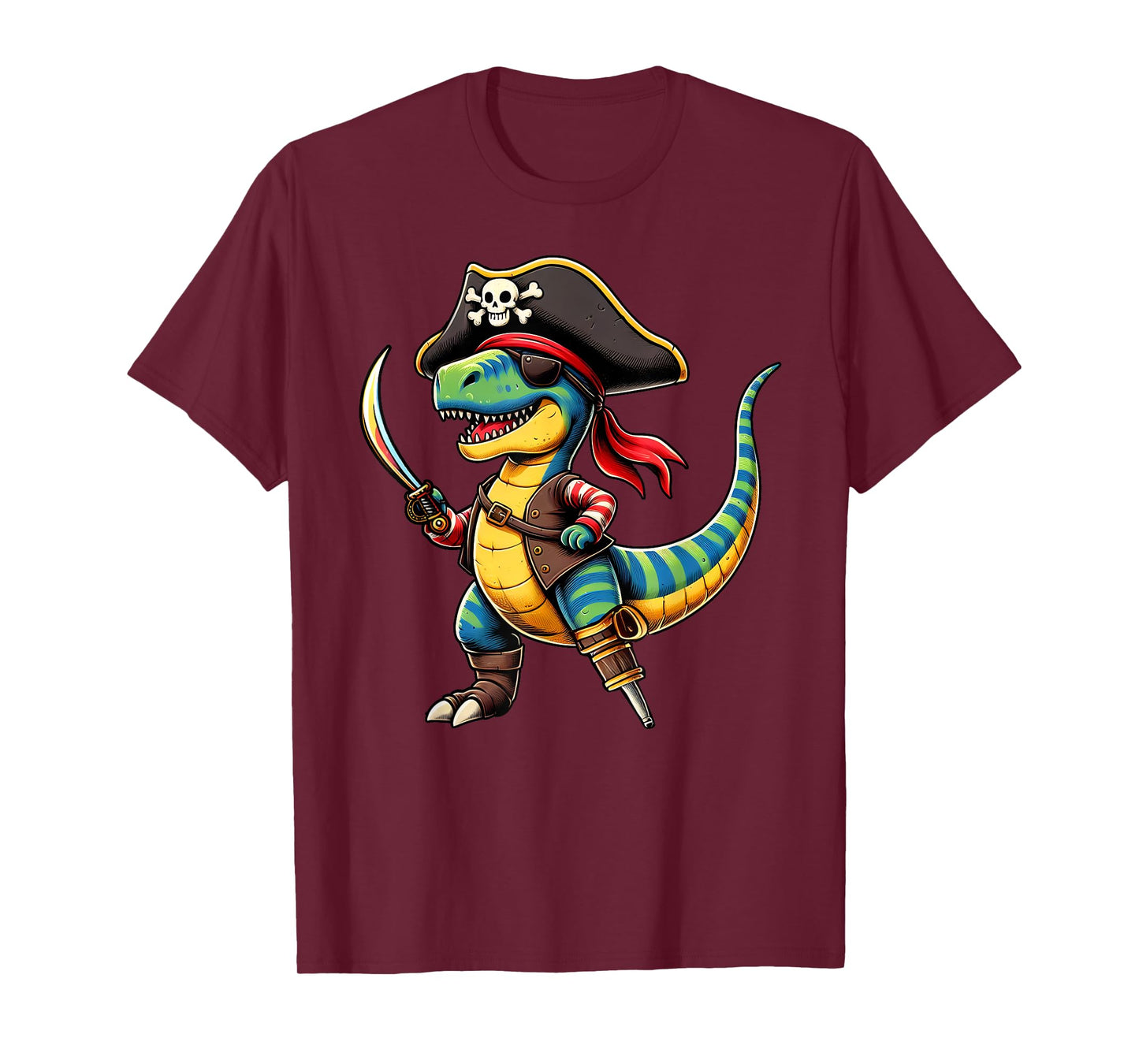 Funny Halloween Boys Kids Toddlers Dinosaur Trex Pirate T-Shirt