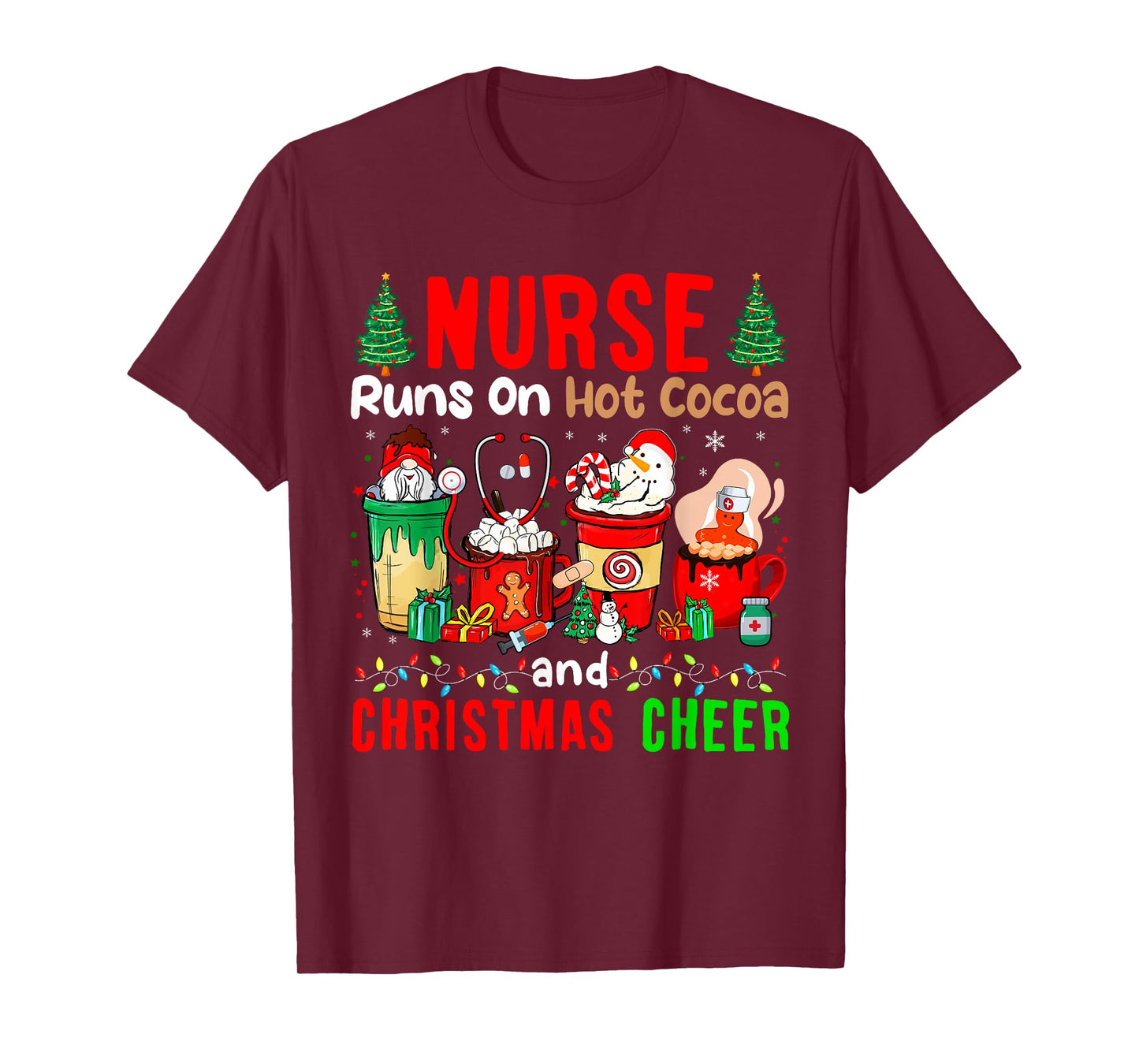 Nurse Runs On Hot Cocoa And Christmas Cheer Gnome Lover T-Shirt