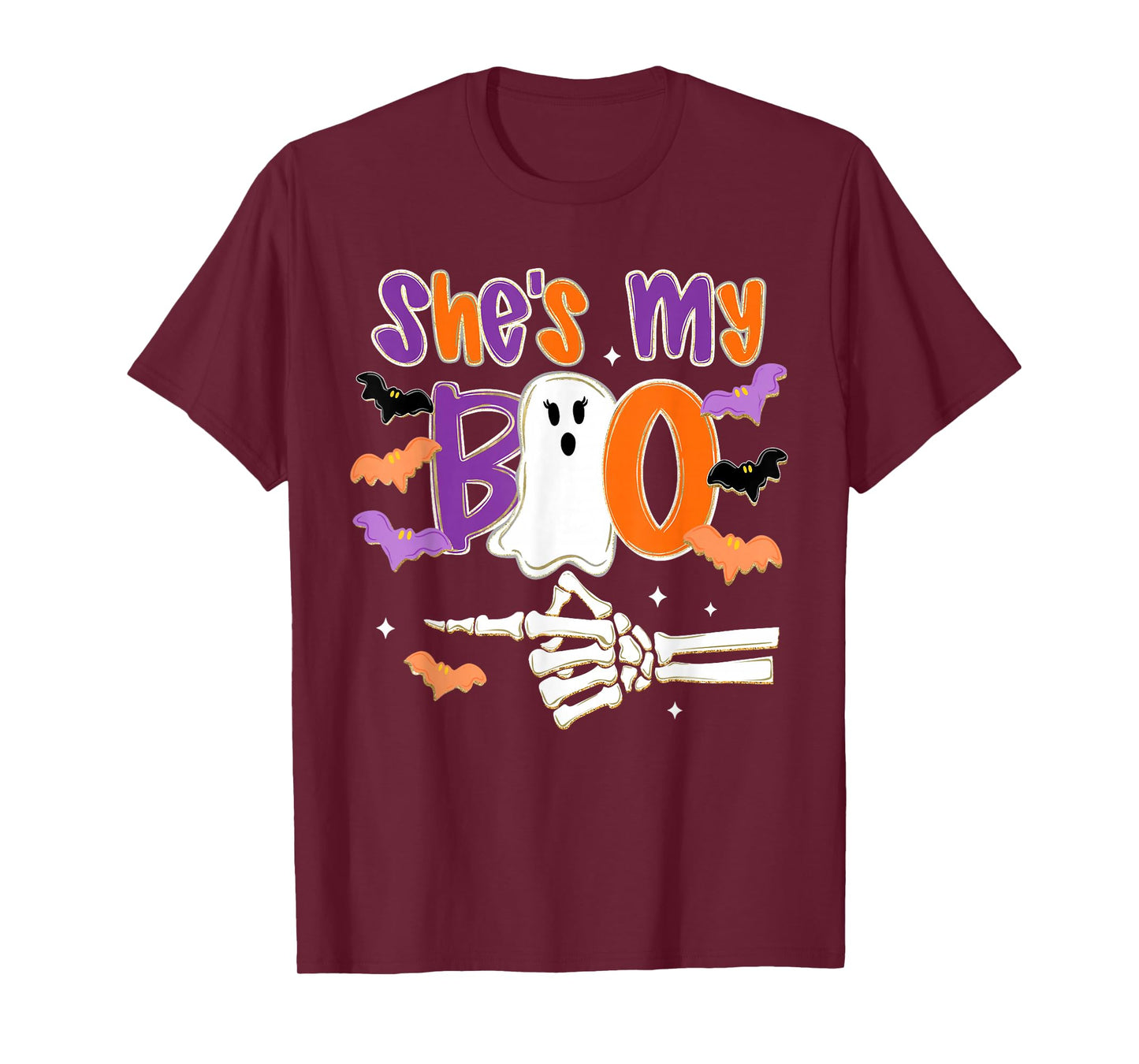Halloween She's My Boo Funny Ghost Skeleton Spooky Couples T-Shirt