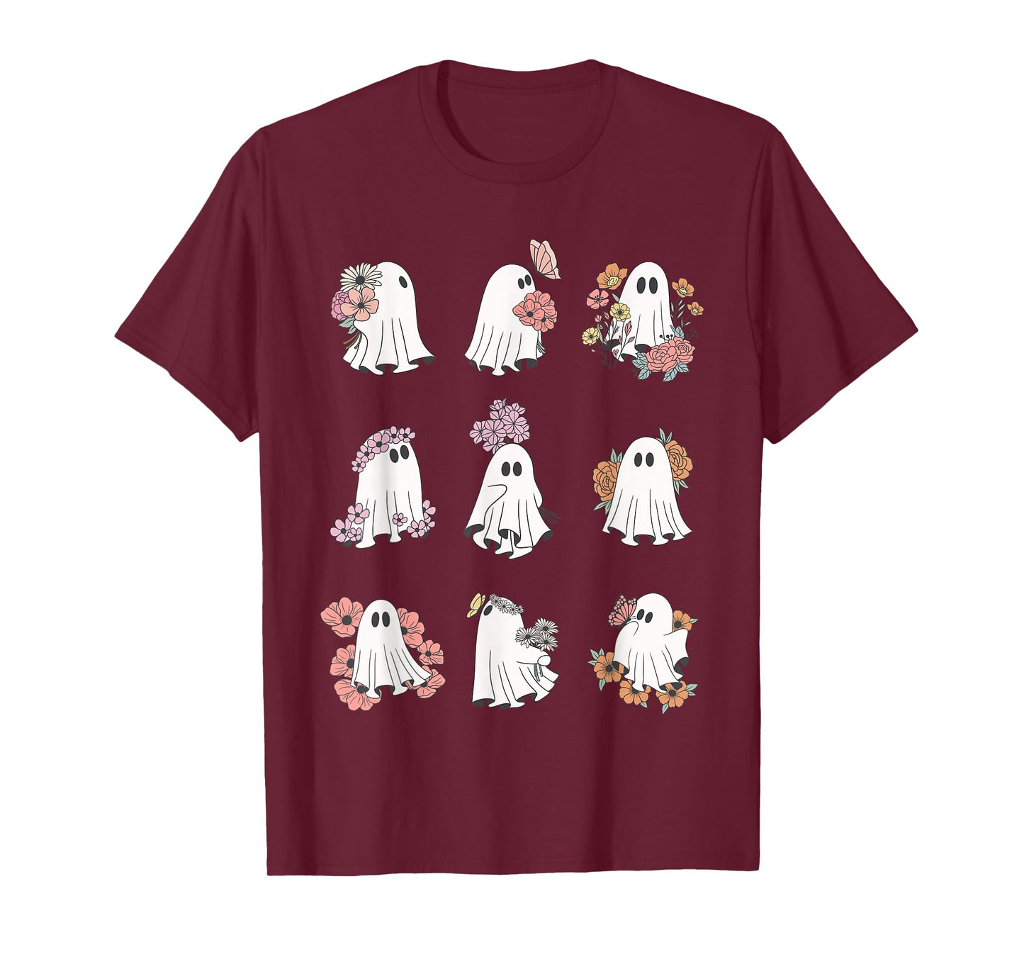 Cute Ghost Floral Plant Design Halloween Ghost With Flowers T-Shirt