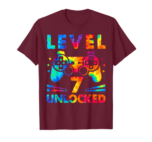 7 Year Old 7th Birthday Gamer Tie Dye Boys Level Gift T-Shirt
