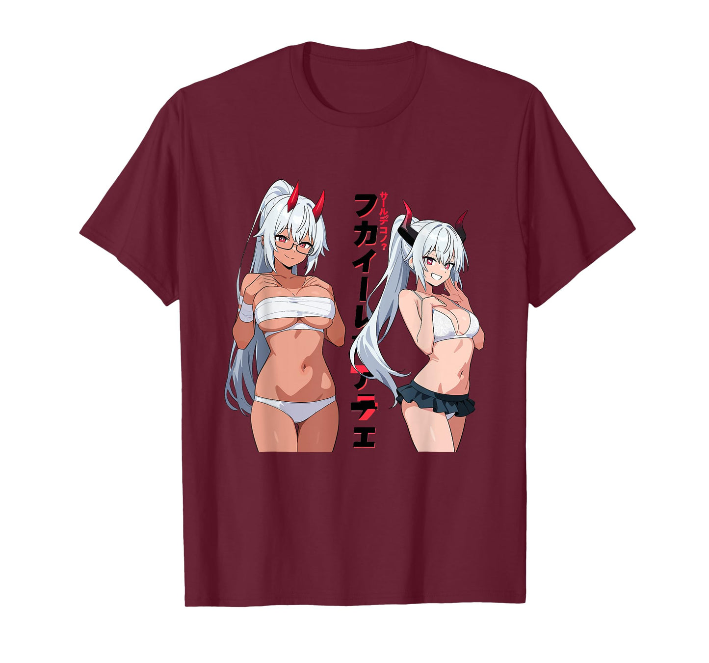 Waifu Sexy Anime Girl Horns Bandage Bra Japanese Manga Style T-Shirt