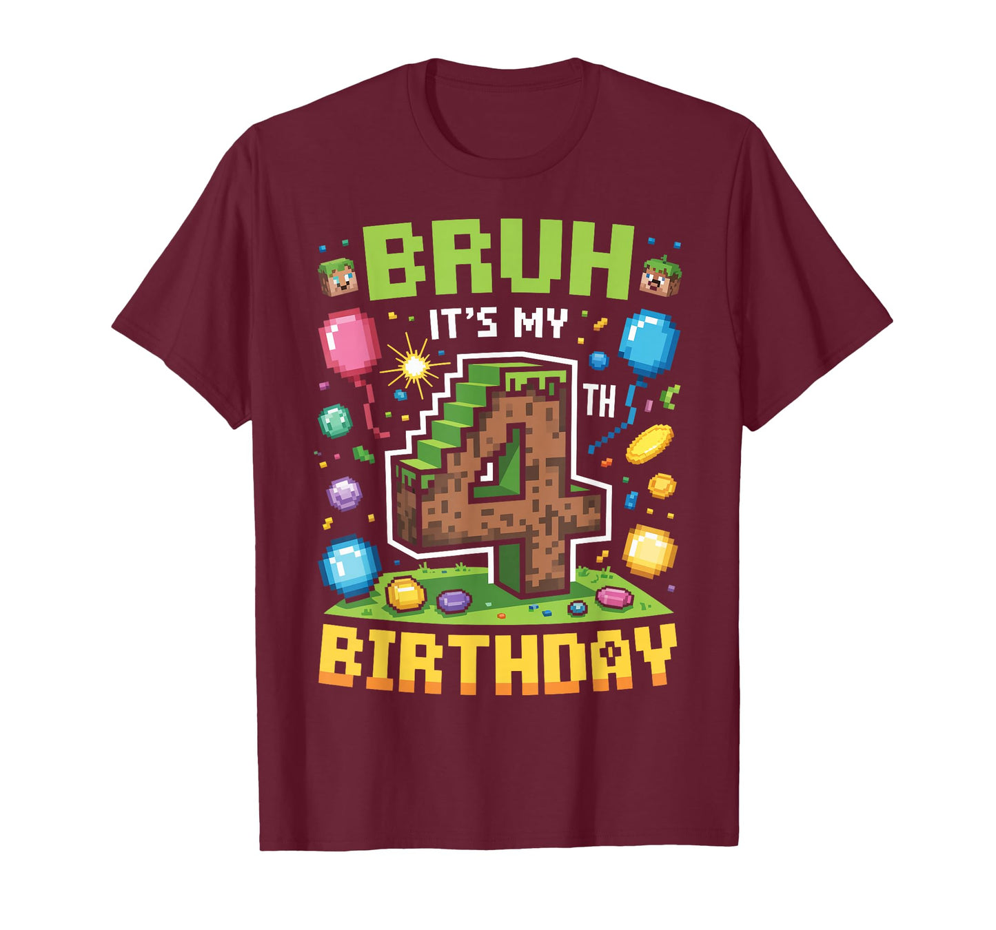 Birthday Boy Shirt Bruh It's My 4th Birthday Video Gamer T-Shirt
