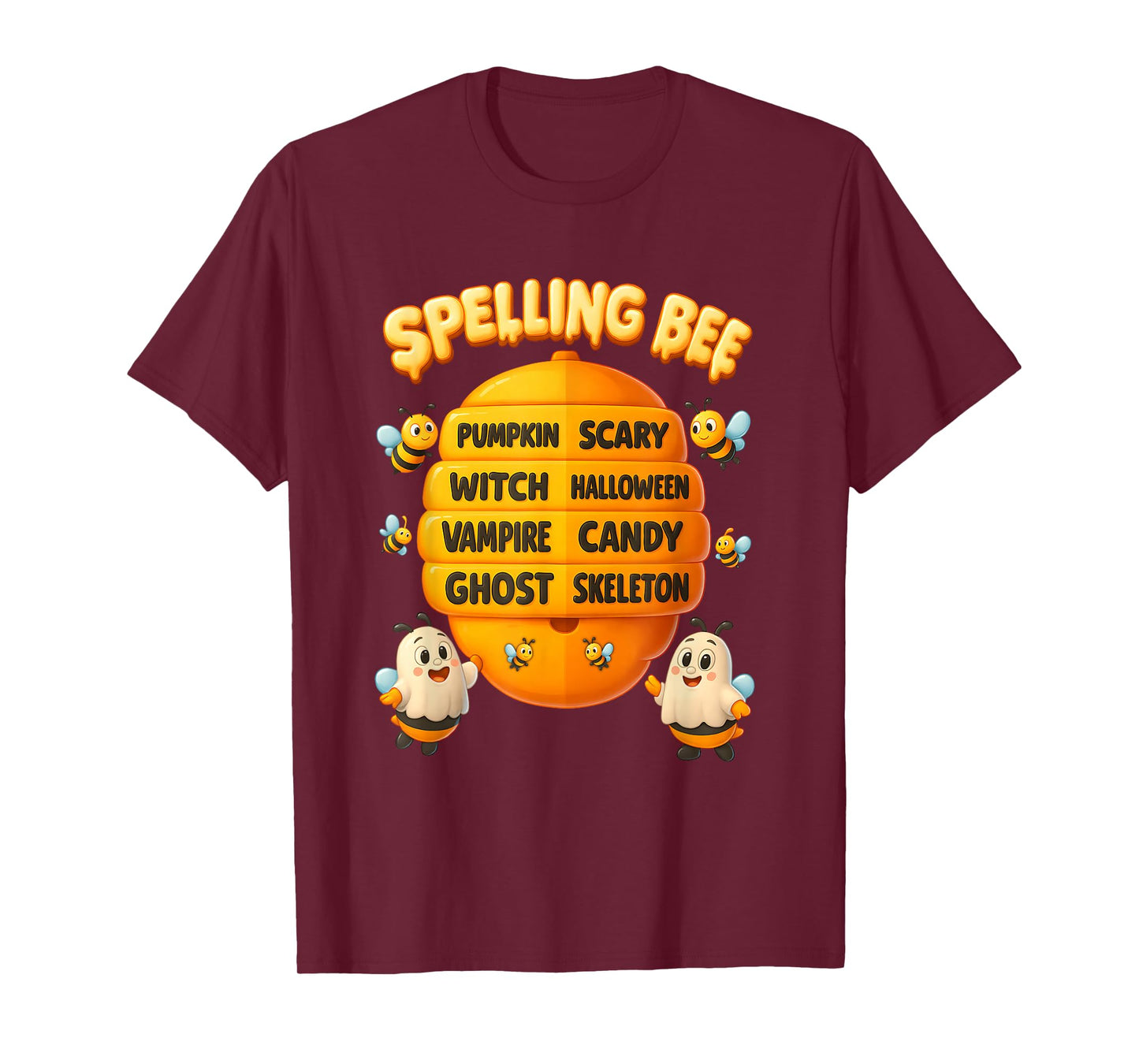 Halloween Spelling Bee Hive Pumpkin Vampire Ghost Skeleton T-Shirt