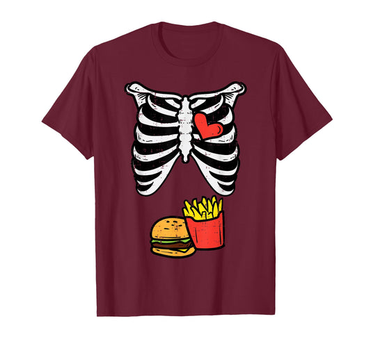 Halloween Skeleton Fries Burger Xray Costume Men Kids Women T-Shirt