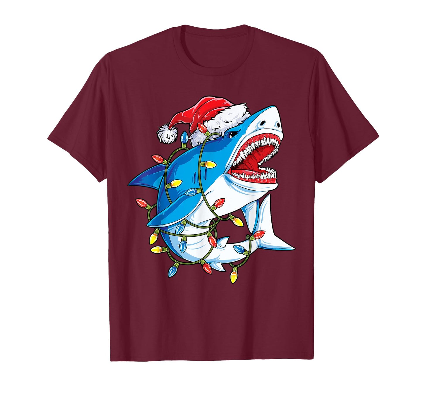 Santa Shark Christmas Lights Sharkmas Tree Xmas Boys Men T-Shirt