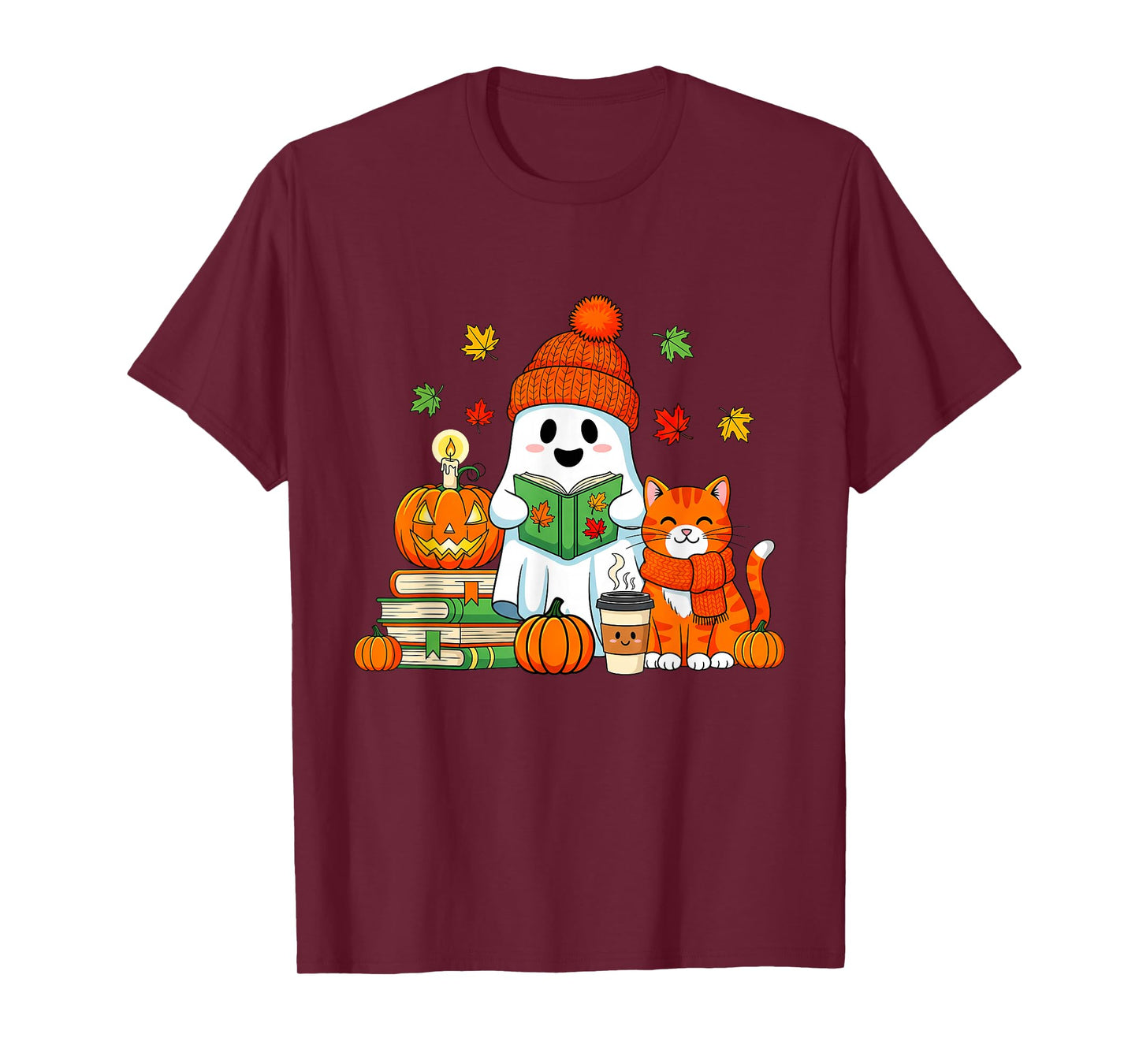 Cute Ghost Reading Book Lovers Autumn Fall Halloween Ghost T-Shirt