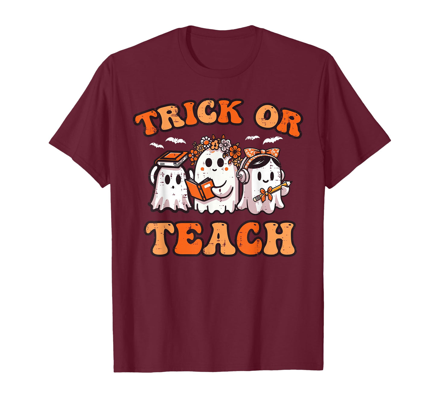 Halloween Teacher Ghosts Trick Or Teach Retro Costume Women T-Shirt