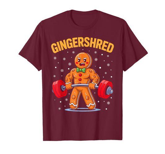 Funny Christmas Gingerbread Man Gym Bodybuilding Gingershred T-Shirt