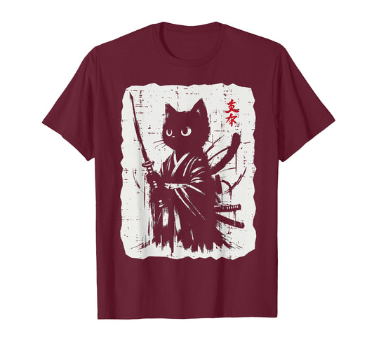 Black Cat Samurai Japanese Katana Kimono Art Women Girls Kid T-Shirt