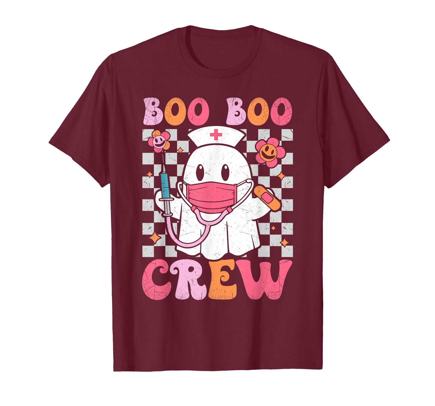 Boo Boo Crew Halloween Ghost Nurse Cute Boo Nursing Groovy T-Shirt