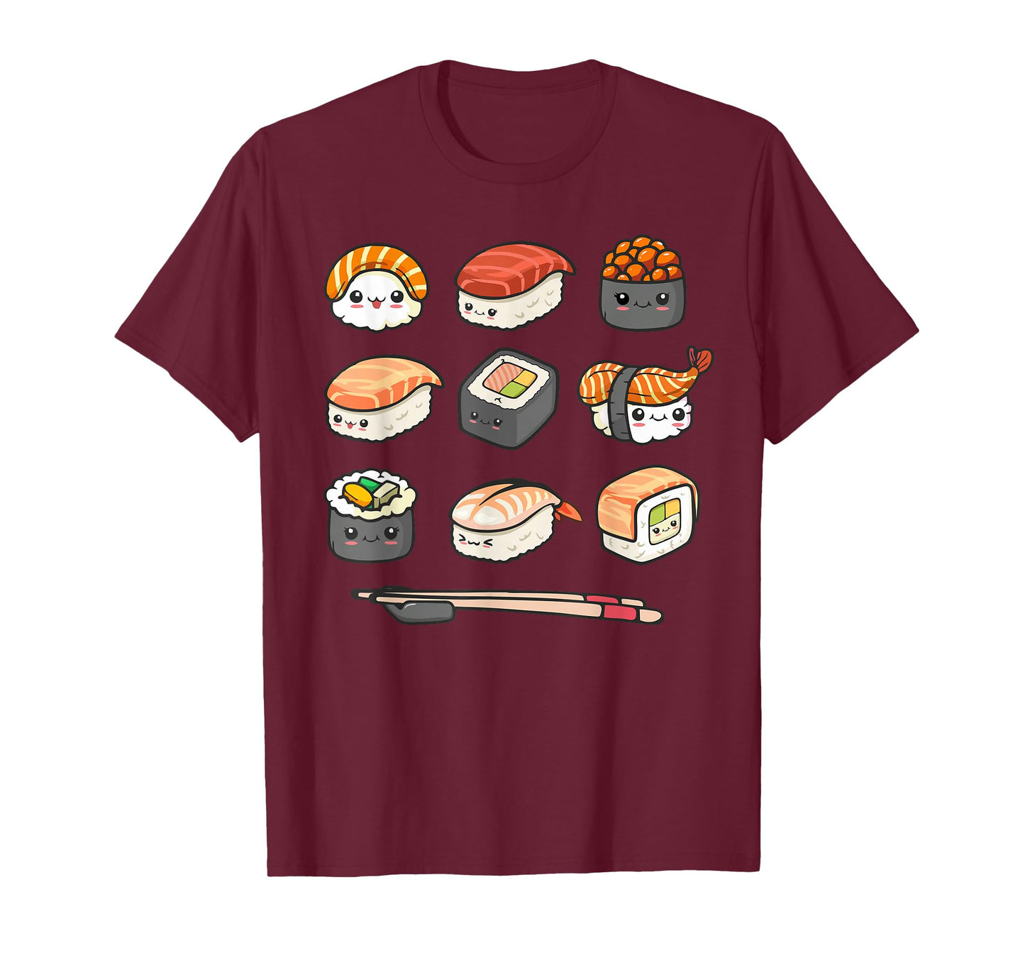 Happy Sushi Anime Kawaii Set Japanese Food Lover Otaku Manga T-Shirt