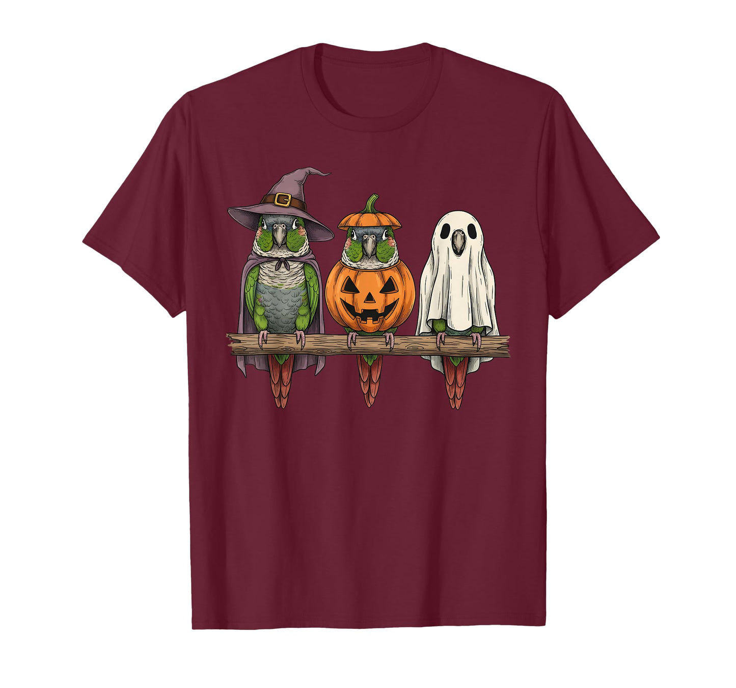 Spooky Ghost Green Cheek Conure Bird Lover Pumpkin Halloween T-Shirt