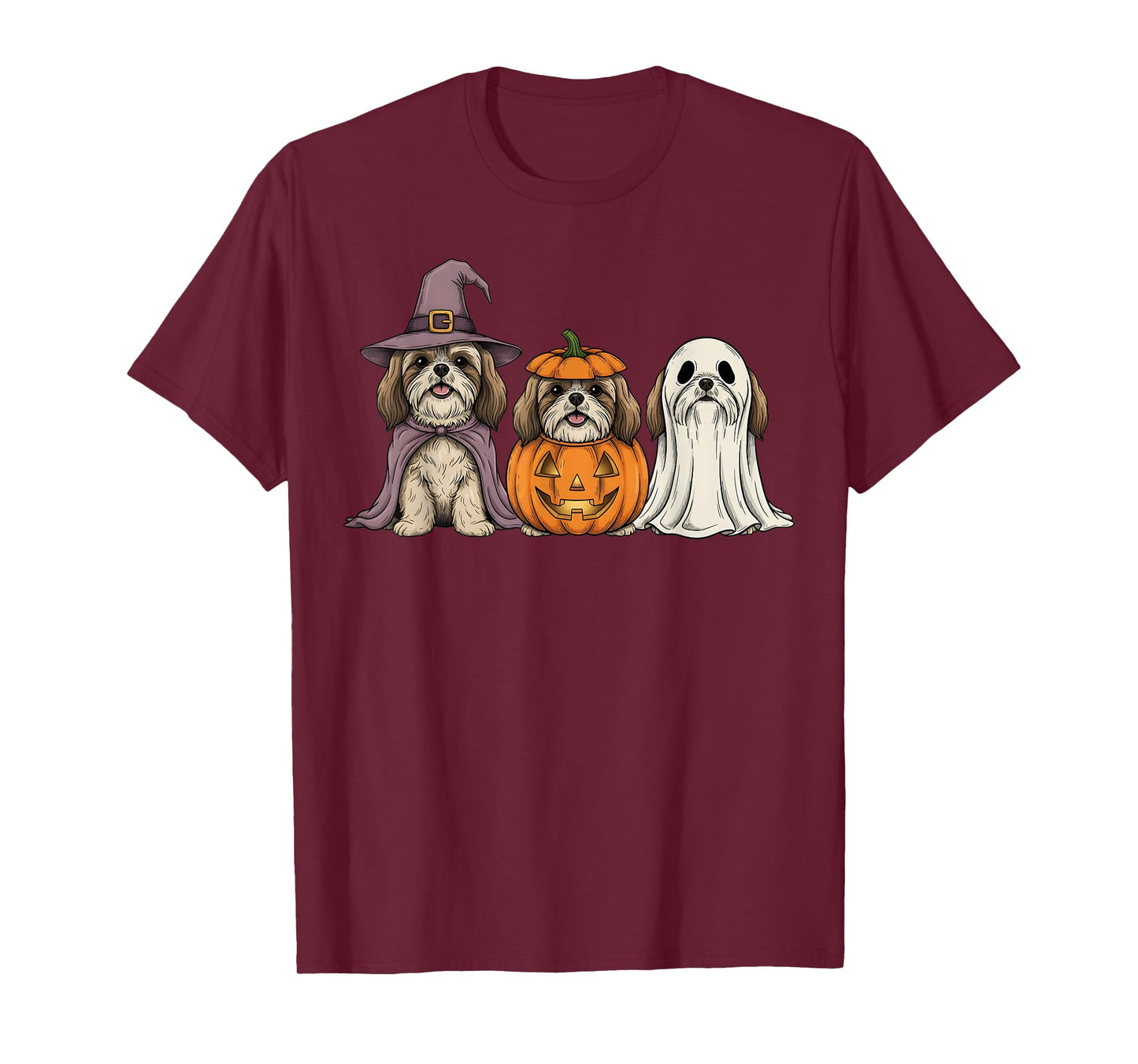 Spooky Ghost Shih Tzu Pumpkin Halloween Dog Lover T-Shirt