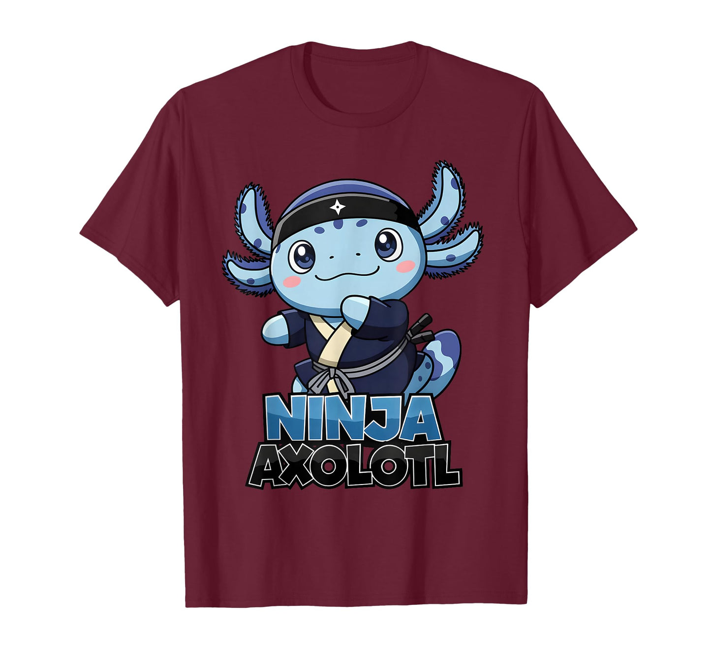 Cute and Cool Ninja Axolotl Blue Fun Cartoon Anime for Boys T-Shirt
