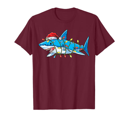 Santa Shark Christmas Lights Sharkmas Tree Xmas Boys Men T-Shirt