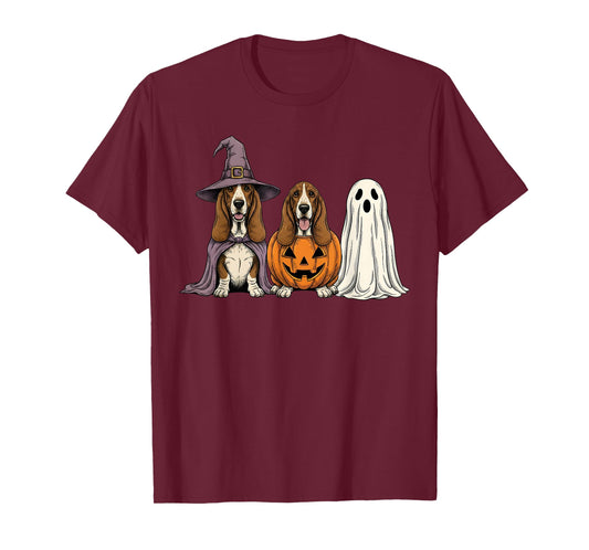 Spooky Ghost Basset Hound Pumpkin Halloween Dog Lover T-Shirt