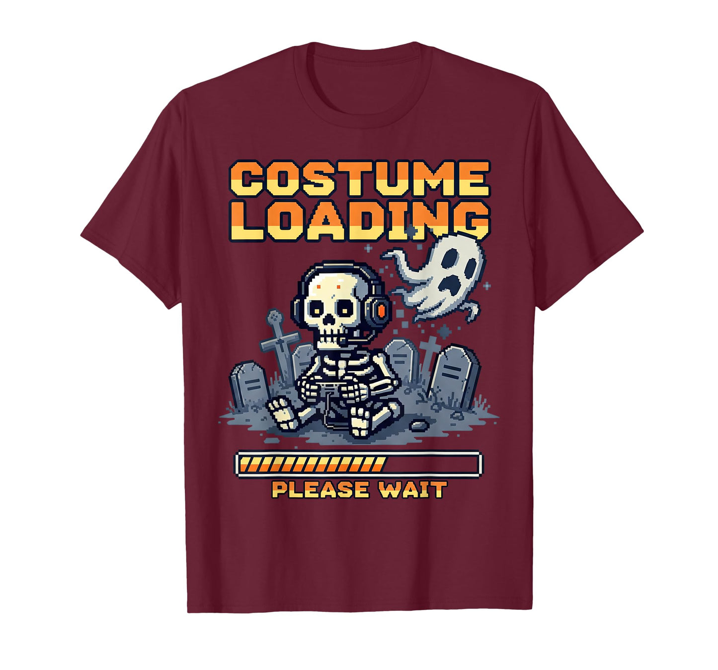 Funny Skeleton Gamer Costume Loading Please Wait Halloween T-Shirt