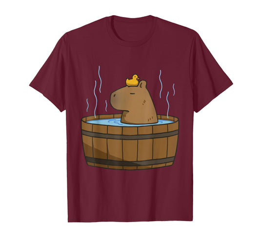 Cute Capybara On Bathtub With Duck On The Head Kawaii Amine T-Shirt
