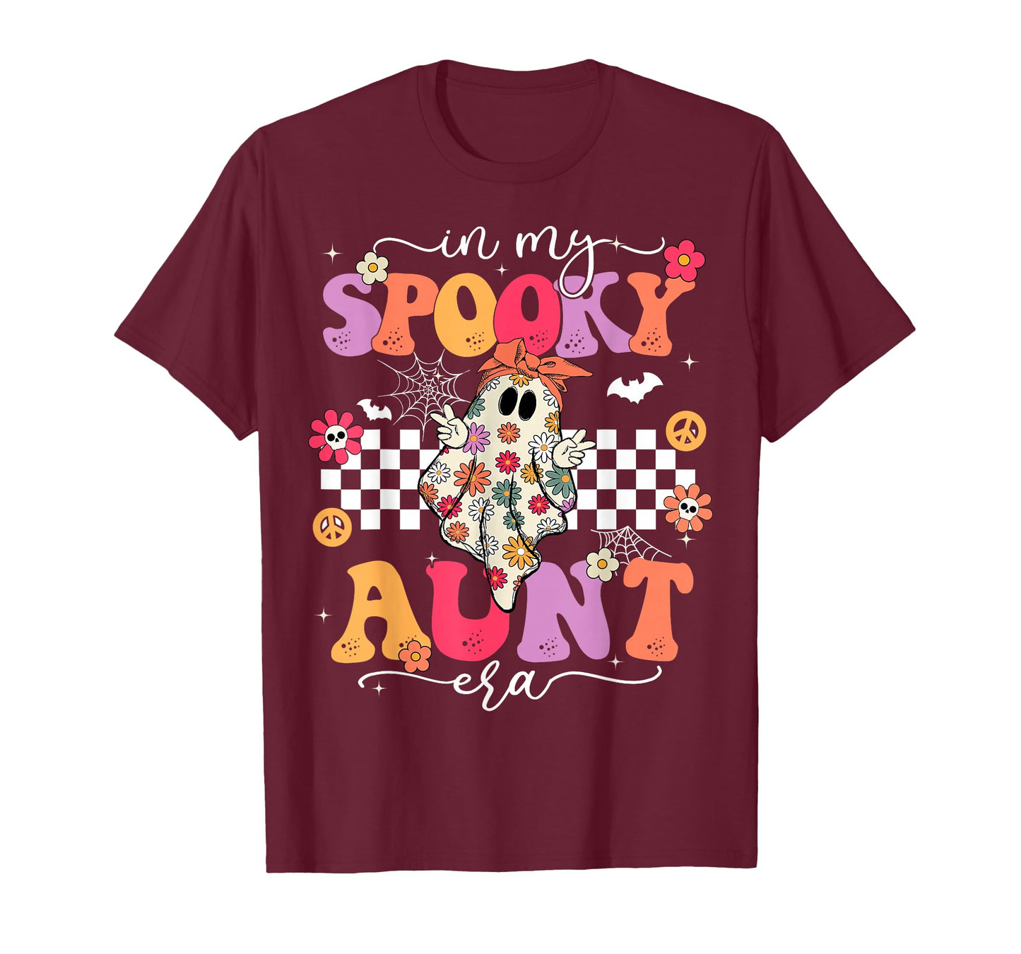 Groovy in My Spooky Aunt Era Retro Auntie Halloween Ghost T-Shirt