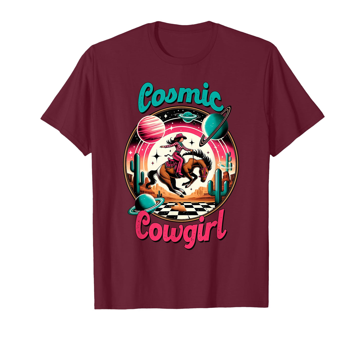 Cosmic Cowgirl Retro Astronaut Planets Outer Space Sci Fi T-Shirt
