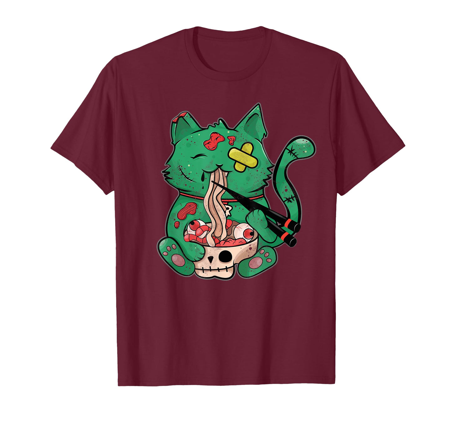 Pastel Goth Kawaii Creepy Cat Eating Ramen Noodles Halloween T-Shirt