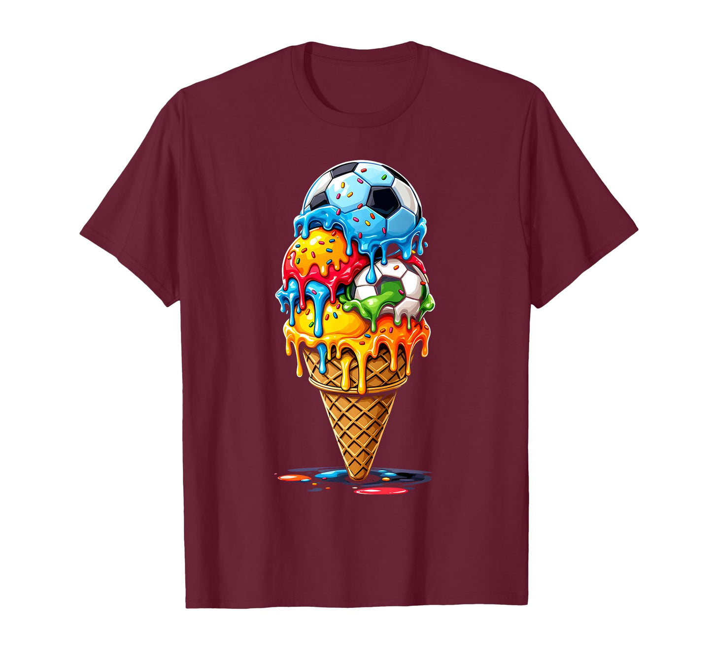 Soccer Drip Boys Girls Ice Cream Drip With Sprinkles Summer T-Shirt