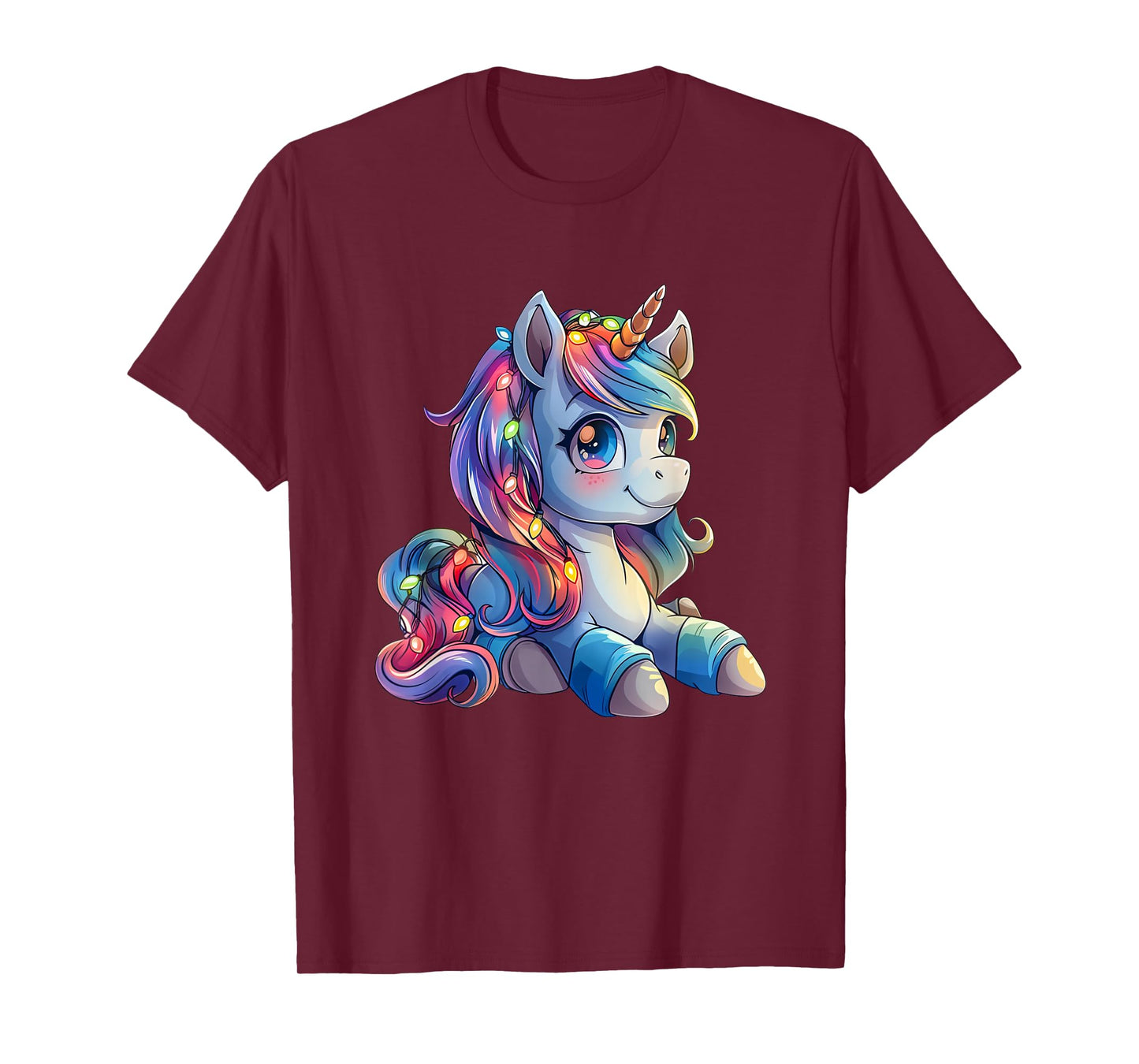 Unicorn Wrapped In Christmas Lights - Unicorn Xmas Kawaii T-Shirt
